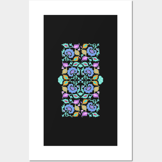 Ethnic Floral Folk Art Damask Pattern Wall Art by oknoki